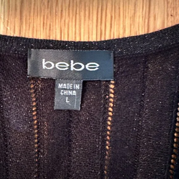 New Bebe Black/Grey/Silver Metallic Thread w/¾ Sleeves Midi Dress, Size L (NWOT) - Picture 9 of 12